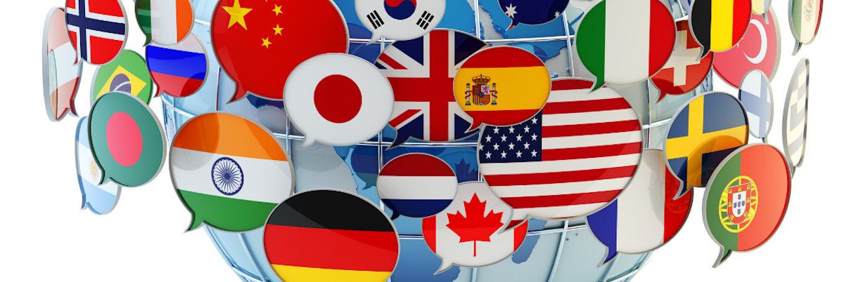 Fotolia_93333442_L_3zu1, ausland, sprechblasen, fahnen, sprache, außenwirtschaft, kommunikation, fotolia, welt