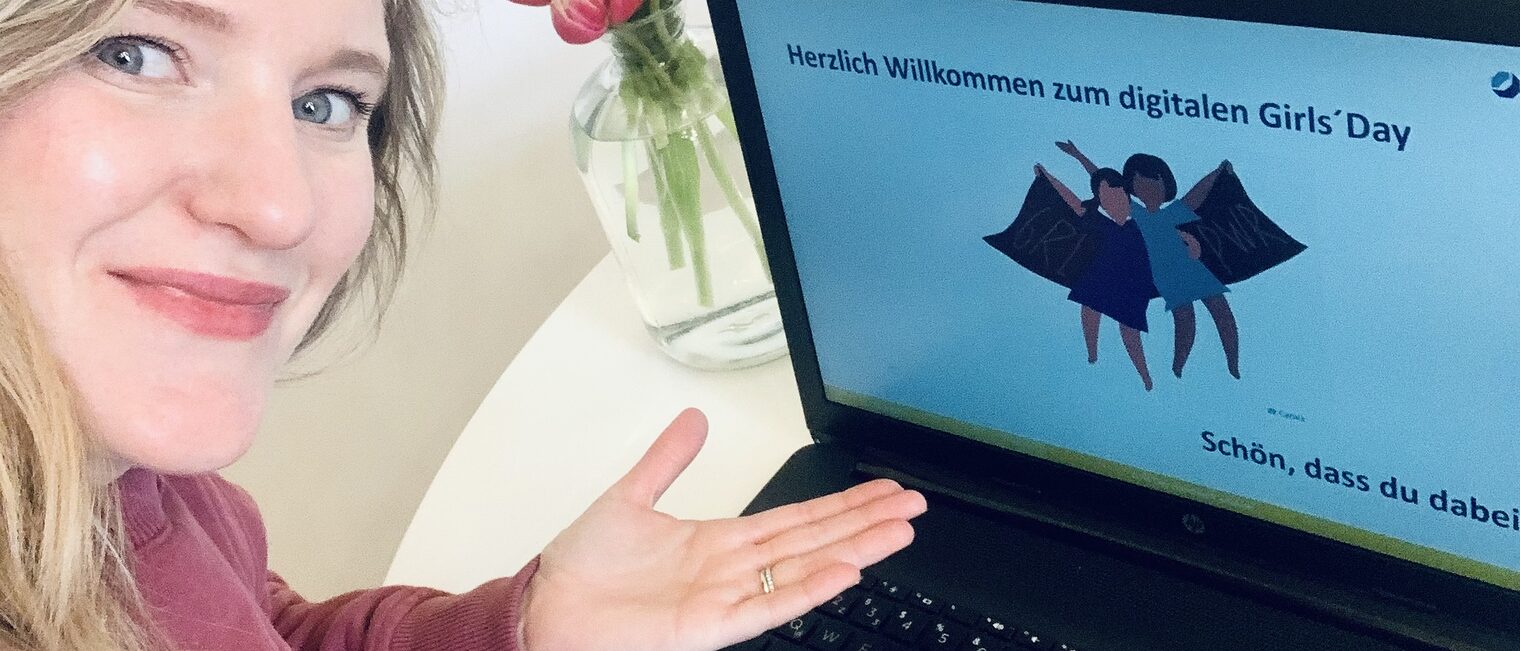 Lou-Charlotte Fertmann, Ausbildungsberaterin im Team Nachwuchsgewinnung der Handwerkskammer Hannover, beim digitalen Girls' Day Event 2021. girls day 2021, fertmann