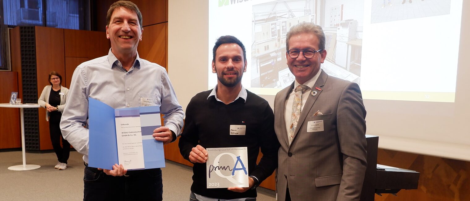 Die WISAG Elektrotechnik Nord GmbH &amp; Co. KG, Langenhagen erhielt im Rahmen des Strategietages Ausbildung der Handwerkskammer Hannover die Auszeichnung pimAQ prima Ausbildungsqualit&auml;t.