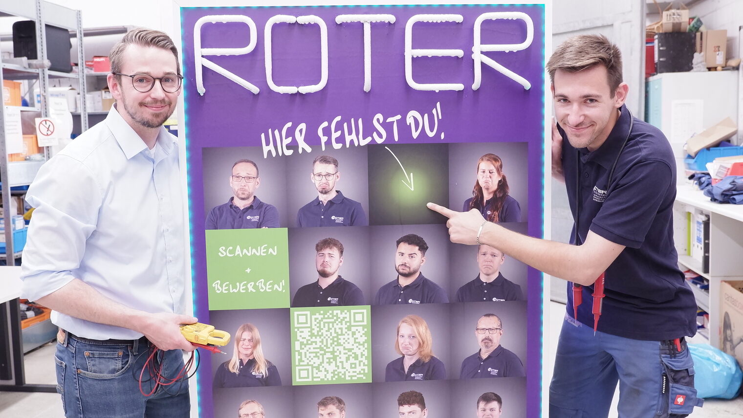 Ausbilder Sören Schrot und Auszubildender Benedict Kügler suchen noch weitere Mitglieder für das Team Roter.