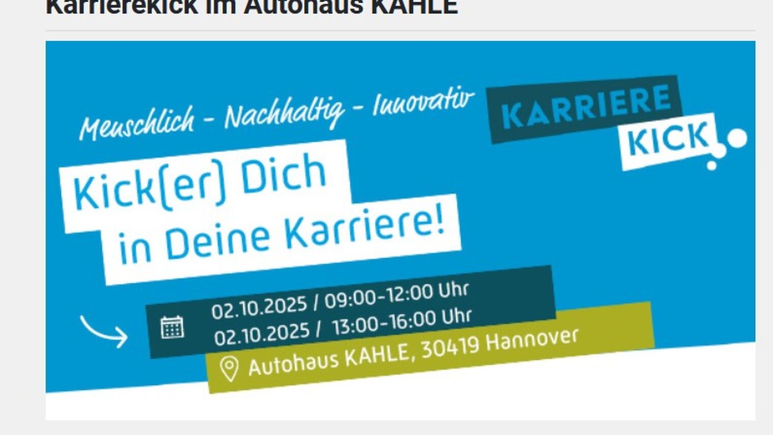 Key Vusual zum Karriere Kick im Autohaus Kahle