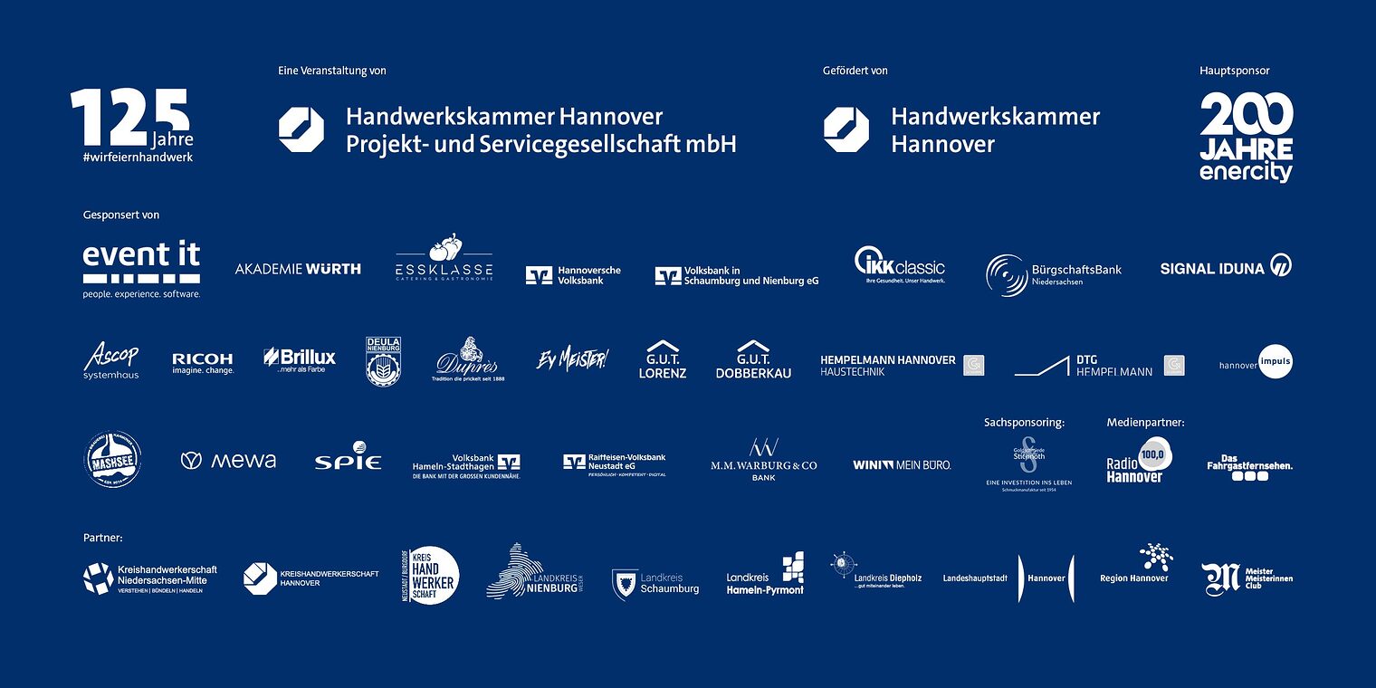 Grafik mit Logos der Sponsoren, Partner und Unterstützer der Meisterfeier 2025.
