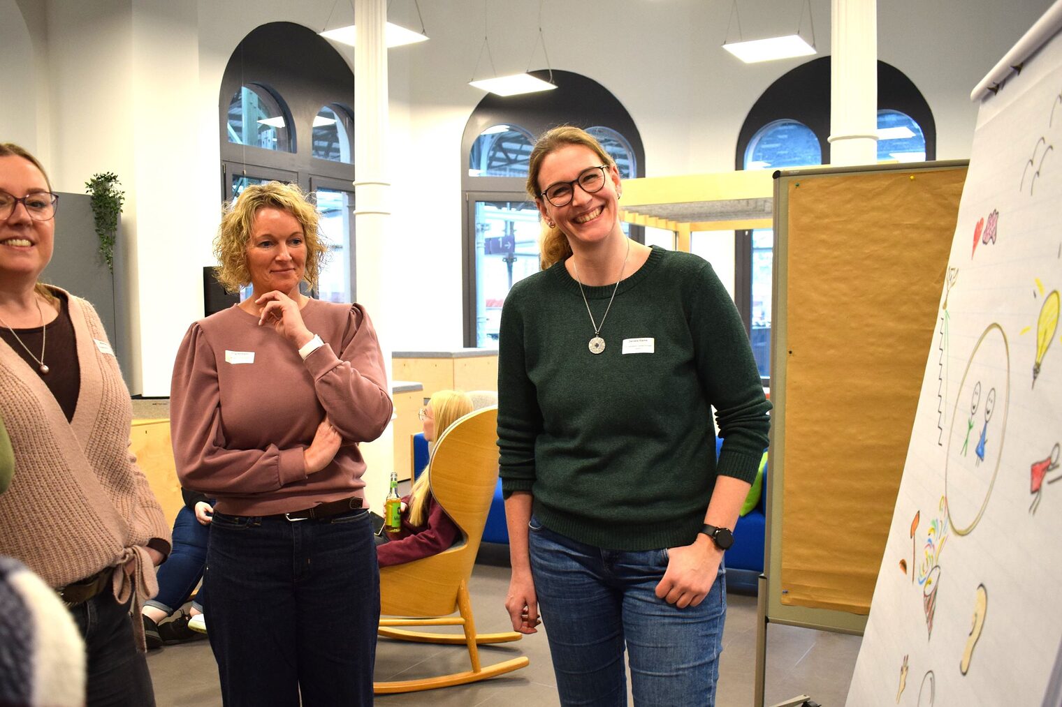 Drei Frauen stehen stehen vor Metaplan in einem Workshop.