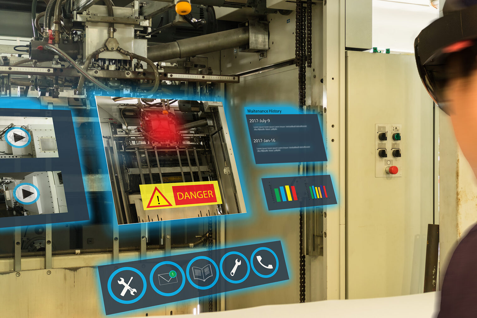 Gefahrenmeldung an einer Maschine.