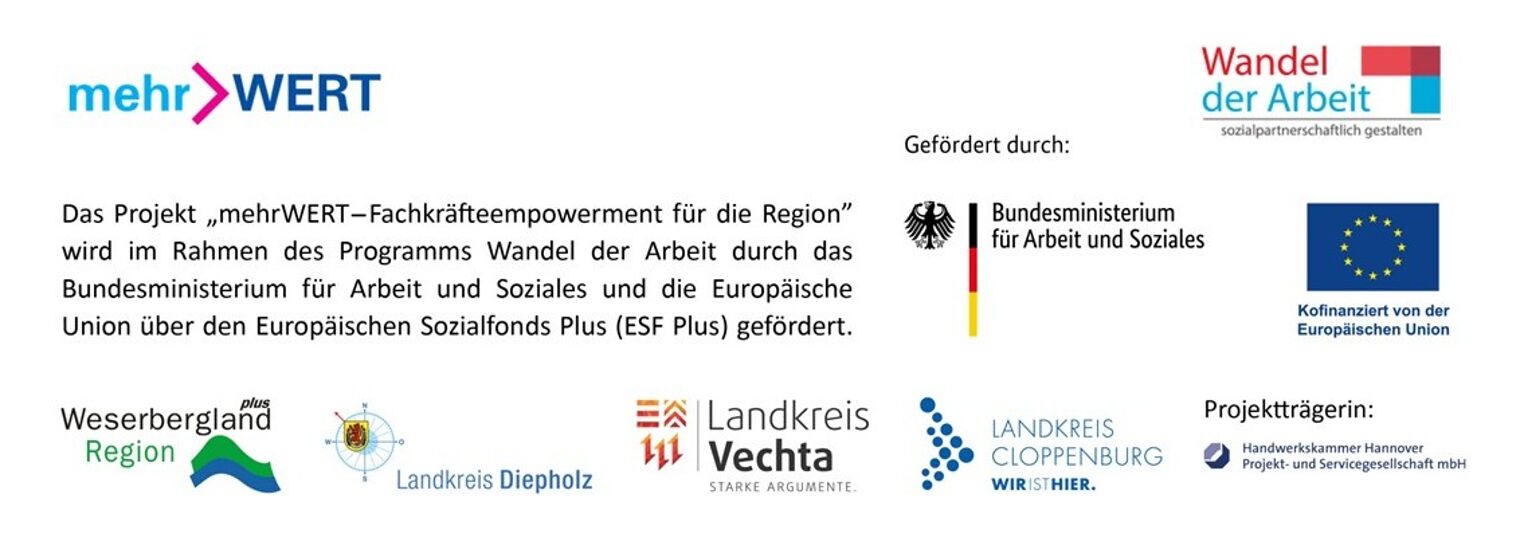 Gesamtförderlogo vom Projekt „mehrWERT – Fachkräfteempowerment für die Region